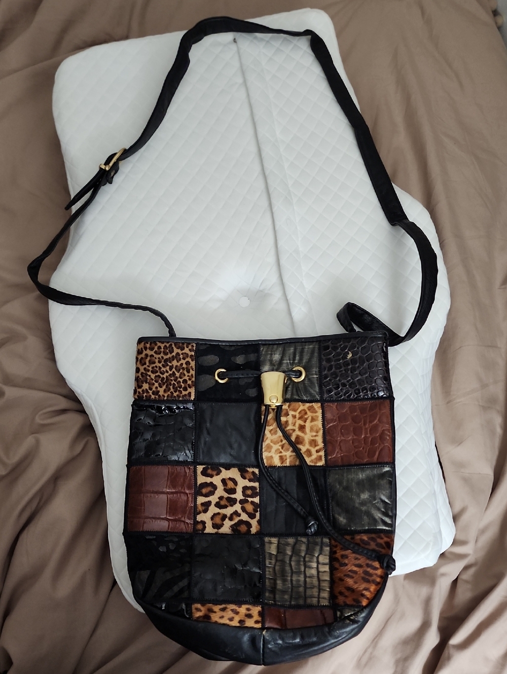 Patchwork Leather Crossbody Bag in Black and Brown